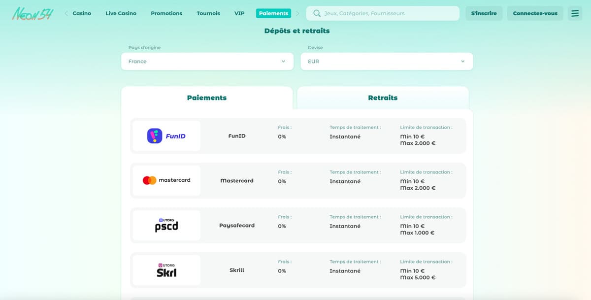 Neon54 Paiements